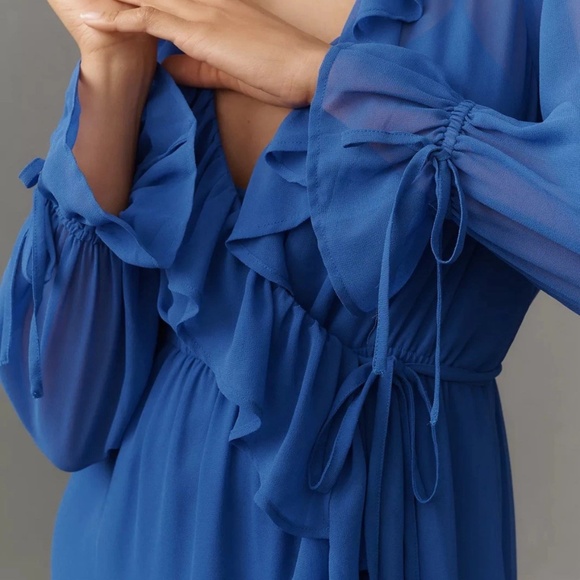 Anthropologie Long-Sleeve Ruffled Asymmetric Midi Dress SZ L - Picture 2 of 3